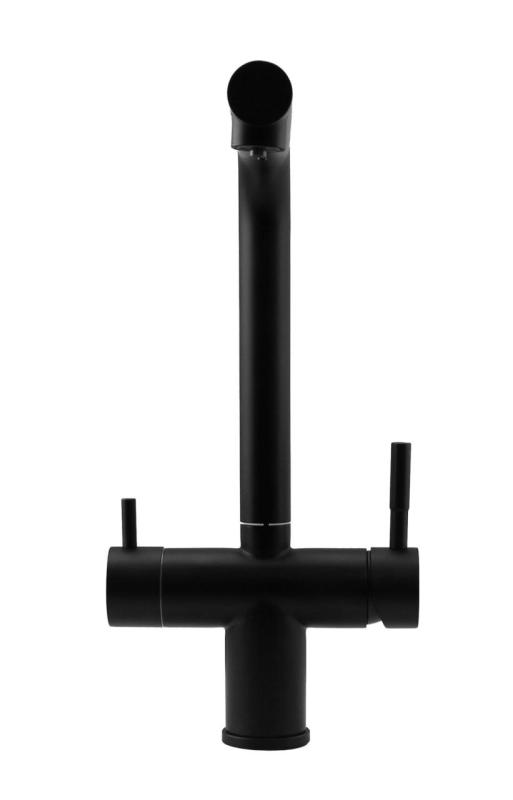 Pure.Sink Elite Steel Clear-S Mat negro Grifo de cocina de 3 vías con salida retráctil y agua filtrada PS8120-10