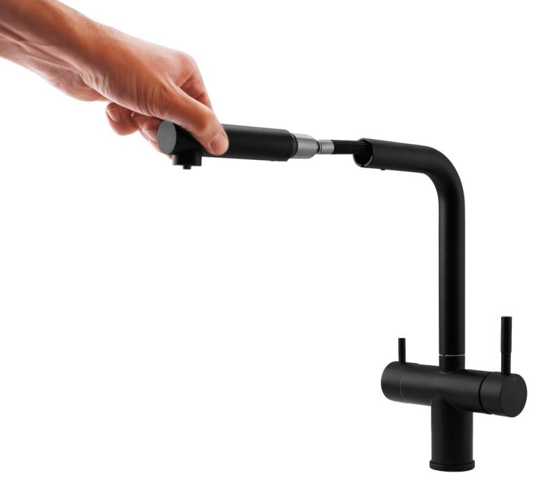 Pure.Sink Elite Steel Clear-S Mat negro Grifo de cocina de 3 vías con salida retráctil y agua filtrada PS8120-10