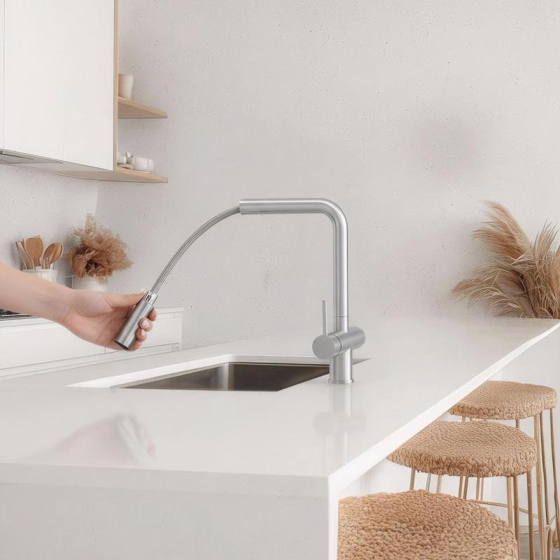 Pure.Sink Elite Steel Clear-S PVD de metal de pistola 3-vías Grifo de cocina con salida retráctil y agua filtrada PS8120-61