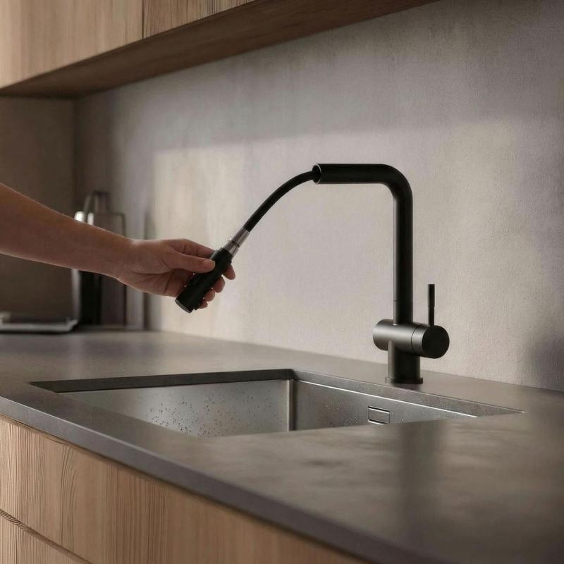 Pure.Sink Elite Steel Pulse-S grifo de cocina Negro Mate con salida extraíble y modo de rociado PS8500-10