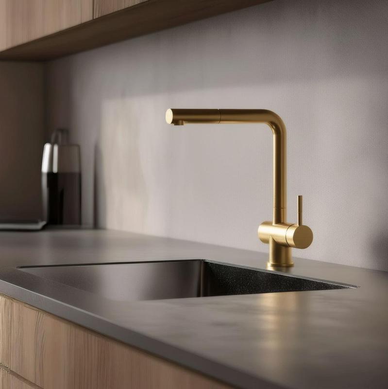 Pure.Sink Elite Steel Pulse-S grifo de cocina PVD en oro cepillado con salida extensible y modo de rociado PS8500-60