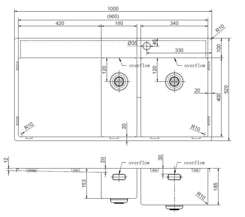 Pure.Sink Exclusivo Fregadero de acero inoxidable de 1,5  con escurridor de 100 x 52 cm Grifo Tapwing a la derecha PEX3418100RT-02
