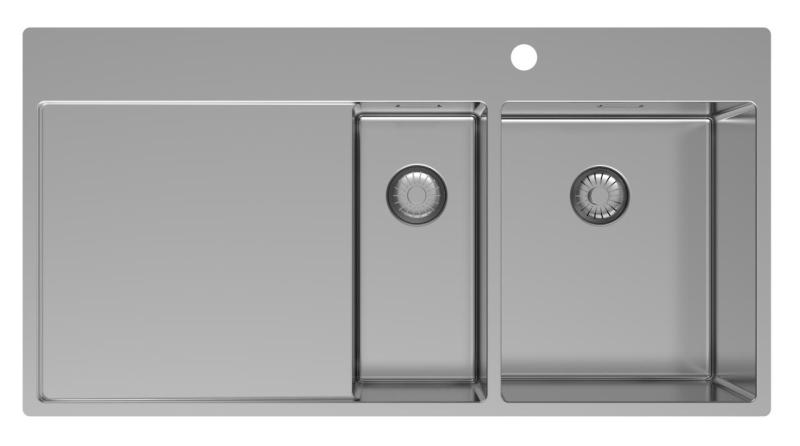 Pure.Sink Exclusivo Fregadero de acero inoxidable de 1,5  con escurridor de 100 x 52 cm Grifo Tapwing a la derecha PEX3418100RT-02