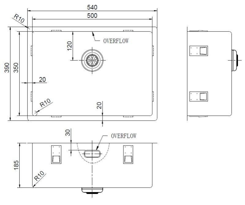 Pure.Sink Exclusivo Fregadero especial de acero inoxidable de 35 cm de largo, 50 x 35 cm, radio de 10 mm PEX5035-02