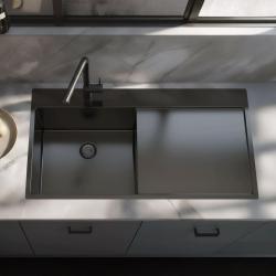 Pure.Sink Exclusivo Fregadero de metal gris con escurridor 100 x 52 cm Grifo Tapwing izquierdo PEX47100LT-61