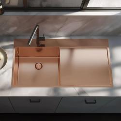 Pure.Sink Exclusivo Fregadero de cobre con escurridor 100 x 52 cm Grifo de palanca a la izquierda PEX47100LT-62