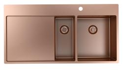 Pure.Sink Exclusivo Fregadero de cobre de 1,5  con escurridor 100 x 52 cm Grifo de palanca a la derecha PEX3418100RT-62