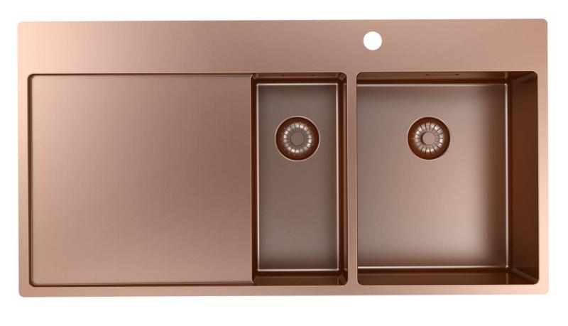 Pure.Sink Exclusivo Fregadero de cobre de 1,5  con escurridor 100 x 52 cm Grifo de palanca a la derecha PEX3418100RT-62