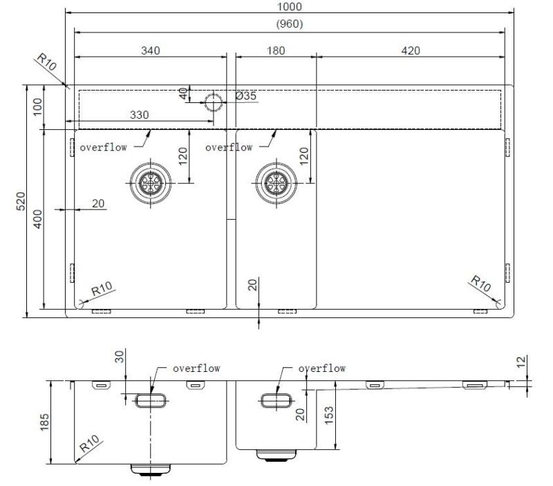 Pure.Sink Exclusivo Fregadero dorado de 1,5  con escurridor 100 x 52 cm Grifo de palanca a la izquierda PEX3418100LT-60