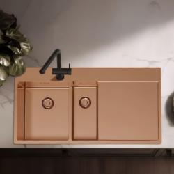 Pure.Sink Exclusivo Fregadero de cobre de 1,5  con escurridor 100 x 52 cm Grifo de palanca a la izquierda PEX3418100LT-62