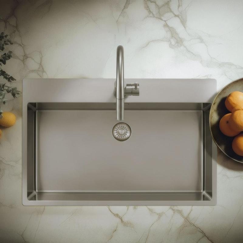 Pure.Sink Exclusivo Fregadero grande de acero inoxidable 75 x 40 cm Tapwing con orificio para grifo PEX7540T-02