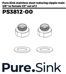 Pure.Sink Nippel reductor de acero inoxidable de 3/8 exterior (macho) a 1/2 interior (hembra) Juego de 2 piezas PS3812-00