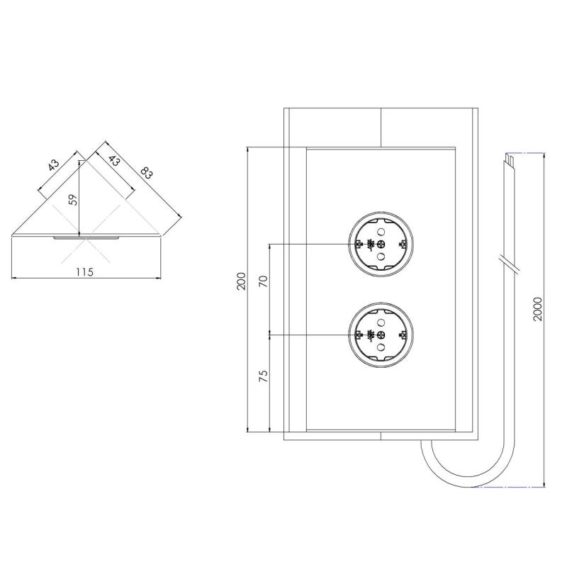 Indux Corner Columna de energía con 2 enchufes con toma de tierra, acero inoxidable 1208972276