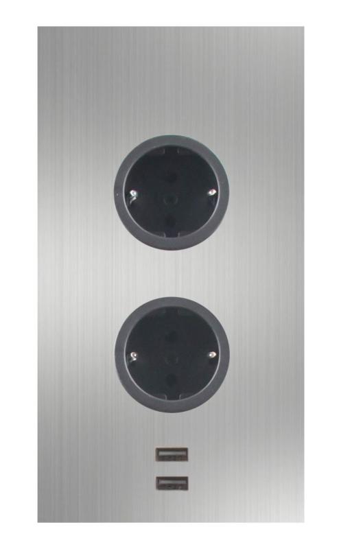 Indux Corner Columna de energía con 2 enchufes con toma de tierra y 2 cargadores USB de acero inoxidable 1208972296