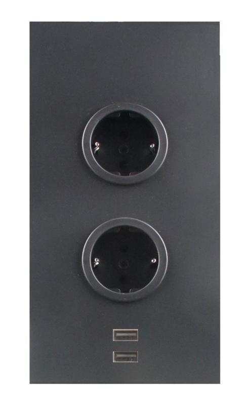 Indux Corner Columna de energía con 2 enchufes con toma de tierra y 2 cargadores USB. Negro. 1208972297