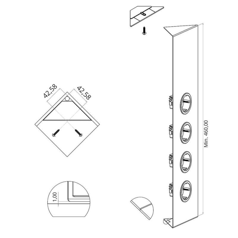 Indux Corner Columna de energía con 4 enchufes con toma de tierra Negro 1208972307