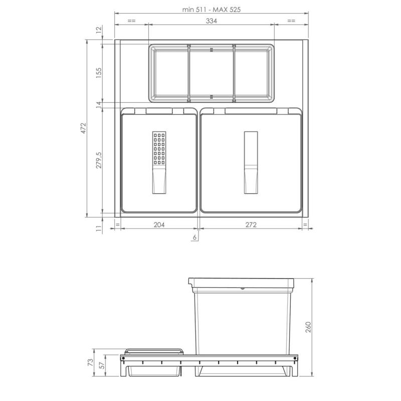 Indux Sort Sistema de residuos doble Control manual para cajones extraíbles 1208972319