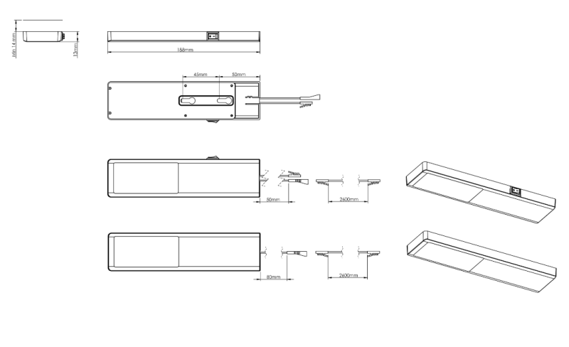 Indux Nivo Cocina empotrada LED Spot 3 W con interruptor central negro 1208972331
