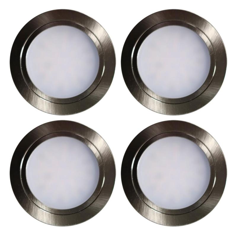 Indux Luma Pequeño juego de focos LED empotrables para cocina, 4 focos con controlador LED, aspecto acero inoxidable 1208972373
