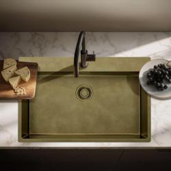 Pure.Sink Luxion Gran fregadero PVD Antique Bronze de 78 x 50 cm Tapwing con banco para grifo y rejilla inferior PLX7850T-64