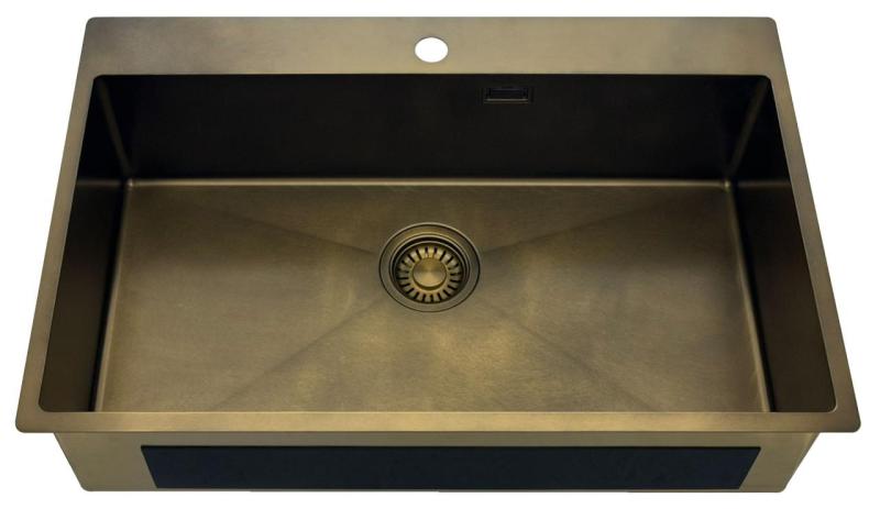 Pure.Sink Luxion Gran fregadero PVD Antique Bronze de 78 x 50 cm Tapwing con banco para grifo y rejilla inferior PLX7850T-64