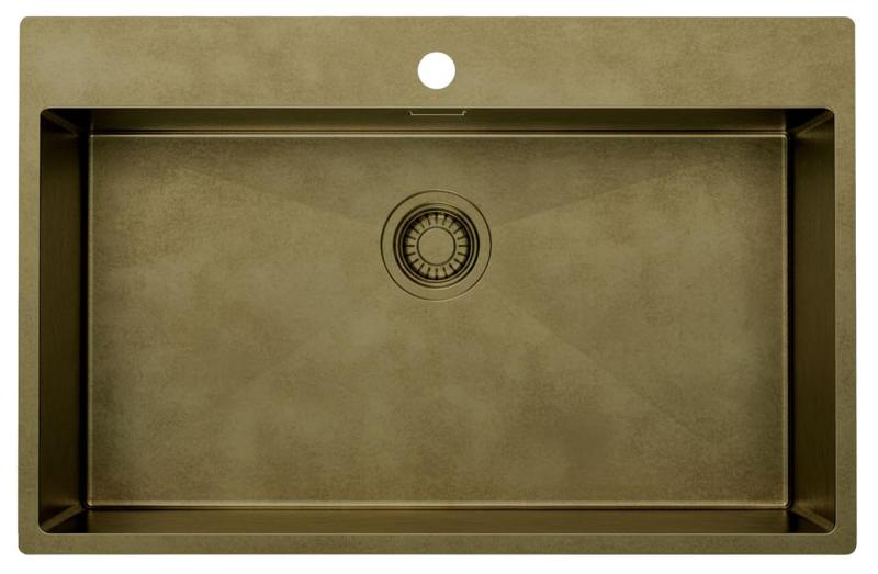 Pure.Sink Luxion Gran fregadero PVD Antique Bronze de 78 x 50 cm Tapwing con banco para grifo y rejilla inferior PLX7850T-64