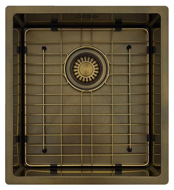Pure.Sink Luxion PVD Antique Fregadero de bronce 36 x 40 cm para encastrar, empotrar y montar en superficie  con rejilla inferior PLX3640-64