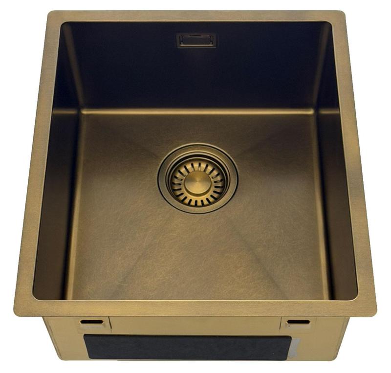 Pure.Sink Luxion PVD Antique Fregadero de bronce 36 x 40 cm para encastrar, empotrar y montar en superficie  con rejilla inferior PLX3640-64