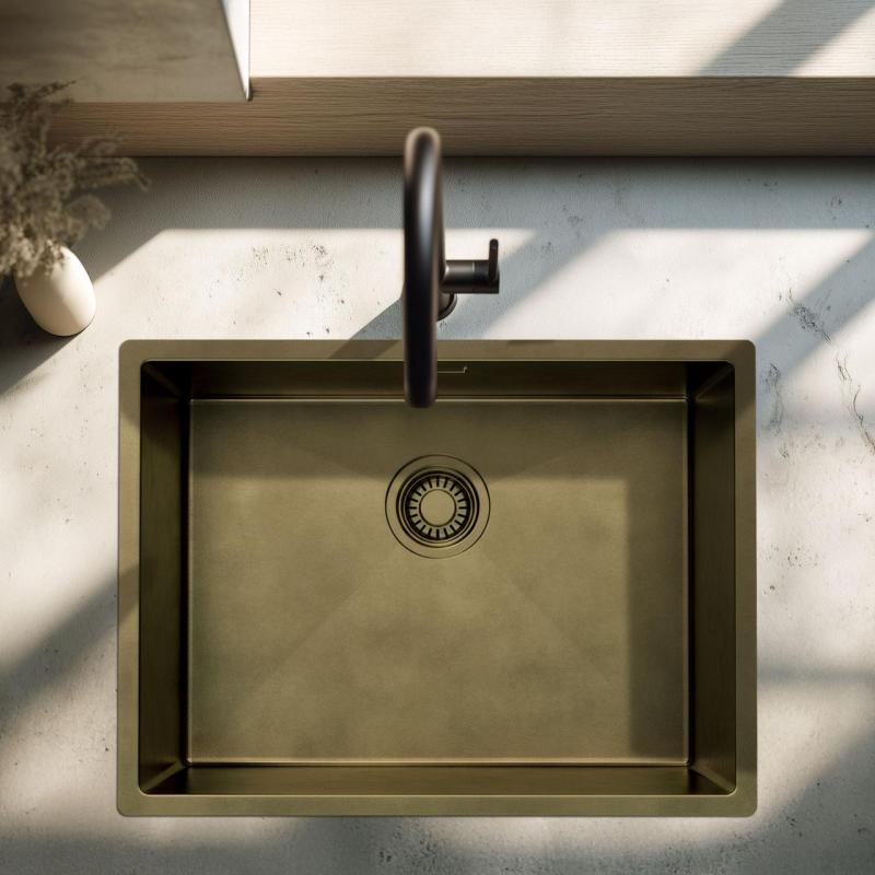 Pure.Sink Luxion PVD Antique Fregadero de bronce 55 x 40 cm para encastrar, empotrar y montar en superficie  con rejilla inferior PLX5540-64