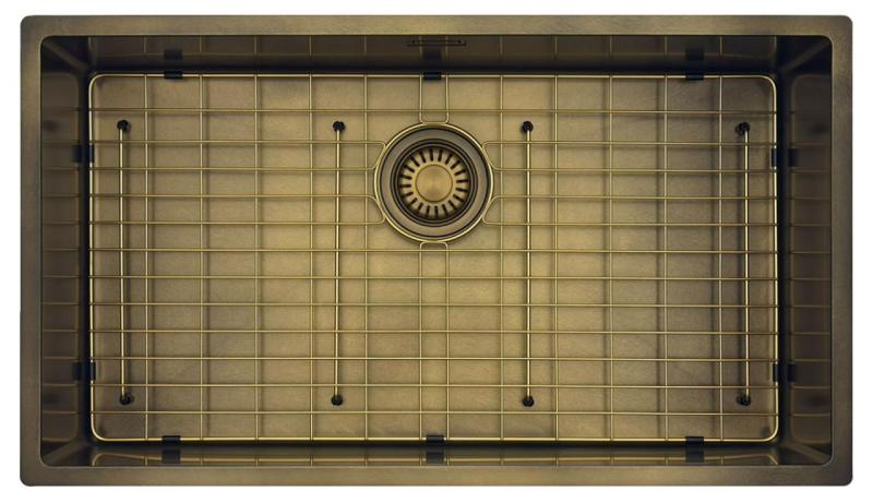 Pure.Sink Luxion Gran fregadero PVD Antique Bronze de 74 x 40 cm para encastrar, empotrar y montar con rejilla inferior PLX7440-64
