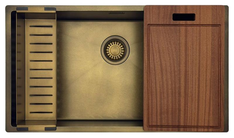 Pure.Sink Luxion Gran fregadero PVD Antique Bronze de 74 x 40 cm para encastrar, empotrar y montar con rejilla inferior PLX7440-64