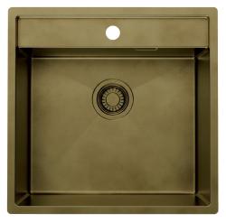 Pure.Sink Luxion PVD Antique Bronce fregadero 51x50 cm Tapwing con banco para grifo y rejilla inferior PLX5150T-64