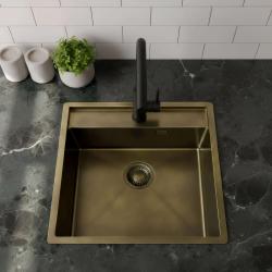 Pure.Sink Luxion PVD Antique Bronce fregadero 51x50 cm Tapwing con banco para grifo y rejilla inferior PLX5150T-64