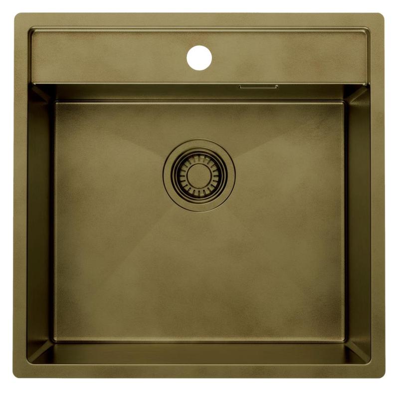 Pure.Sink Luxion PVD Antique Bronce fregadero 51x50 cm Tapwing con banco para grifo y rejilla inferior PLX5150T-64