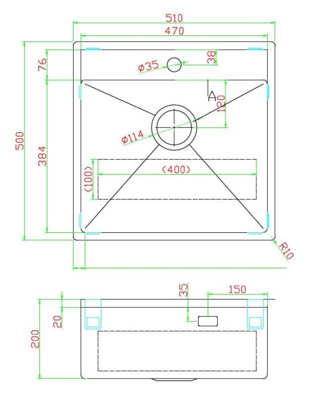 Pure.Sink Luxion PVD Antique Bronce fregadero 51x50 cm Tapwing con banco para grifo y rejilla inferior PLX5150T-64