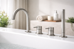 MURO TUA Mezclador empotrado para borde de bañera con caño redondo y ducha de mano extraíble cromado 1208972441