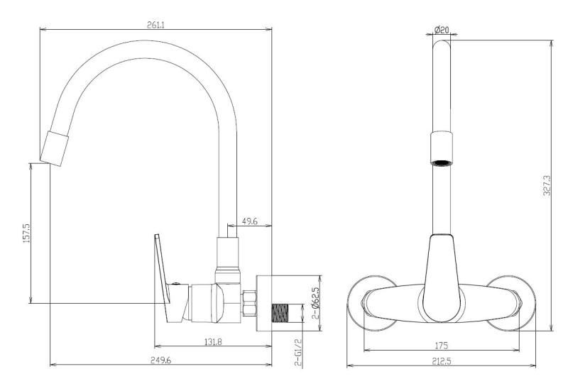 Aquanello Casa Grifo de cocina de pared cromado con caño alto flexible CR-1301-CS