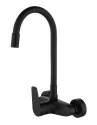 Aquanello Casa Grifo de cocina de pared negro con caño alto y flexible BL-1301-CS