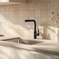 Graniteland Celeste Grifo monomando de cocina negro con caño extraíble y ducha de mano de doble función 1208972454