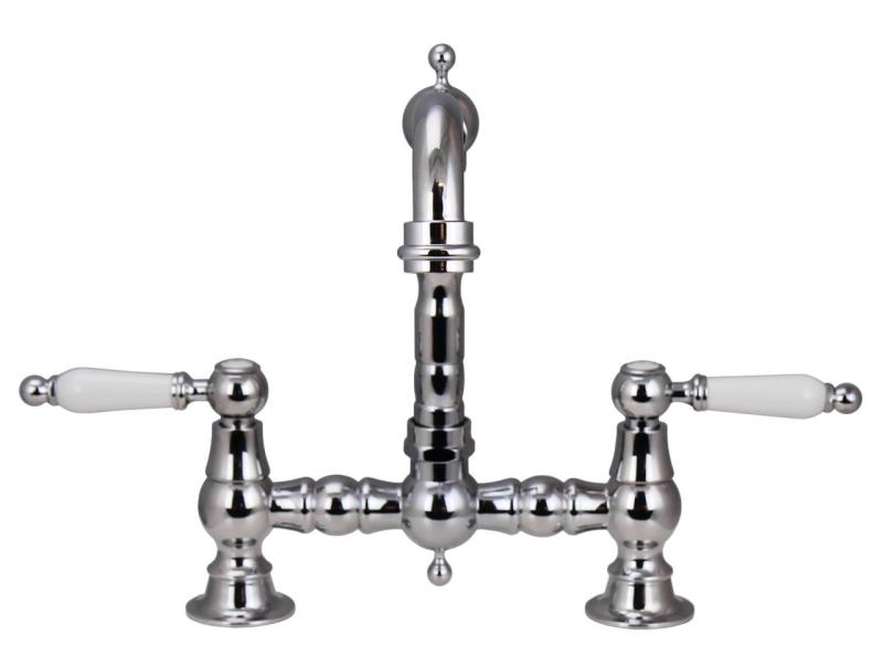 Aquanello Heritage Manor Grifo de cocina clásico Nostalgic Bridge Cromo con maneta blanca CR-0010-HM