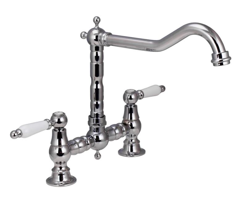 Aquanello Heritage Manor Grifo de cocina clásico Nostalgic Bridge Cromo con maneta blanca CR-0010-HM