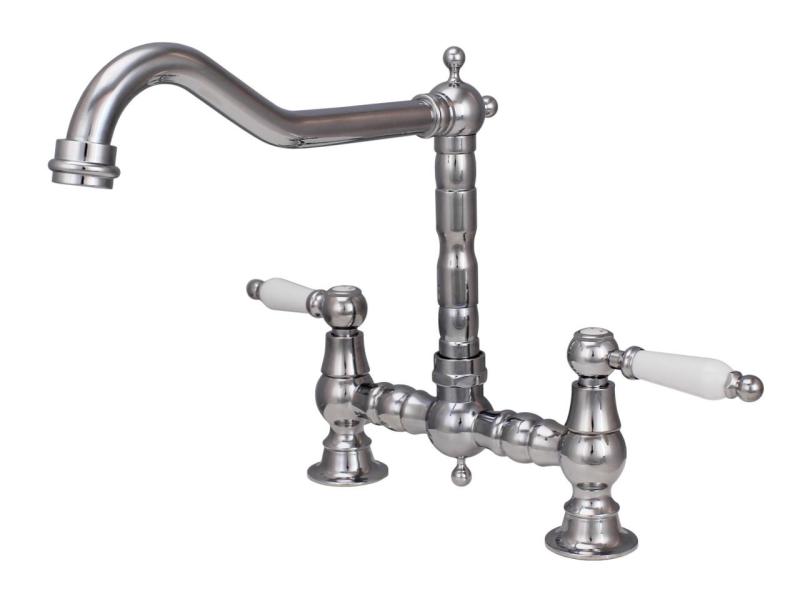 Aquanello Heritage Manor Grifo de cocina clásico Nostalgic Bridge Cromo con maneta blanca CR-0010-HM
