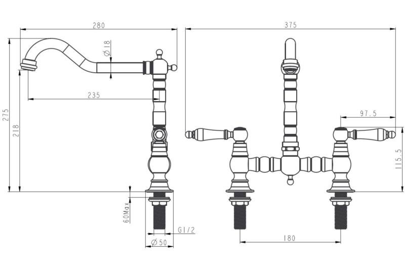 Aquanello Heritage Manor Grifo de cocina clásico de estilo nostálgico con maneta blanca, de acero inoxidable, modelo NB-0010-HM