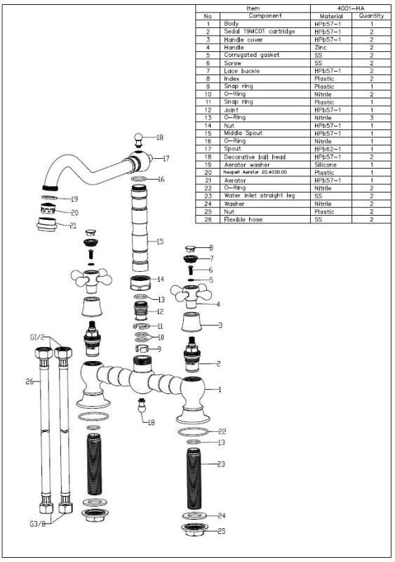 Aquanello Heritage Ascot Grifo de cocina clásico de estilo nostálgico con manetas en forma de cruz, color bronce, modelo BN-4001-HA