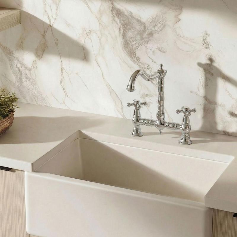 Aquanello Heritage Ascot Grifo de cocina clásico de estilo nostálgico con manetas en forma de cruz, cromado, modelo CR-4001-HA