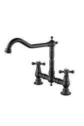Aquanello Heritage Ascot Grifo de cocina clásico de estilo nostálgico con manetas en forma de cruz, color negro, modelo BL-4001-HA