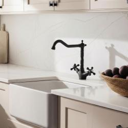 Aquanello Heritage Ascot Grifo de cocina clásico y nostálgico, negro con caño en ángulo BL-4002-HA