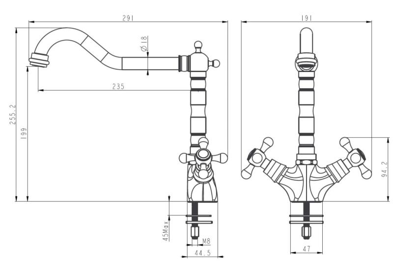 Aquanello Heritage Ascot Grifo de cocina clásico y nostálgico, negro con caño en ángulo BL-4002-HA