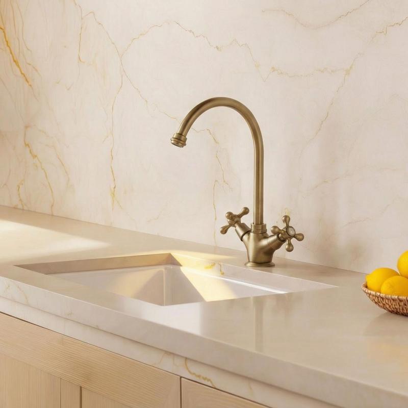 Aquanello Heritage Ascot Grifo de cocina clásico y nostálgico en bronce con caño redondo BN-4003-HA