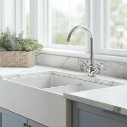 Aquanello Heritage Ascot Grifo de cocina clásico y nostálgico cromado con caño redondo CR-4003-HA